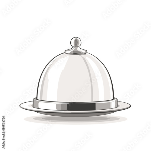 Grey kitchen tray cloche for restaurant, icon, isolated on a white background Vector illustration