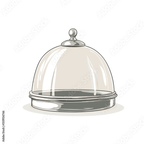 Grey kitchen tray cloche for restaurant, icon, isolated on a white background Vector illustration