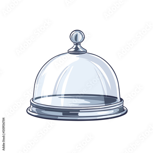 Grey kitchen tray cloche for restaurant, icon, isolated on a white background Vector illustration