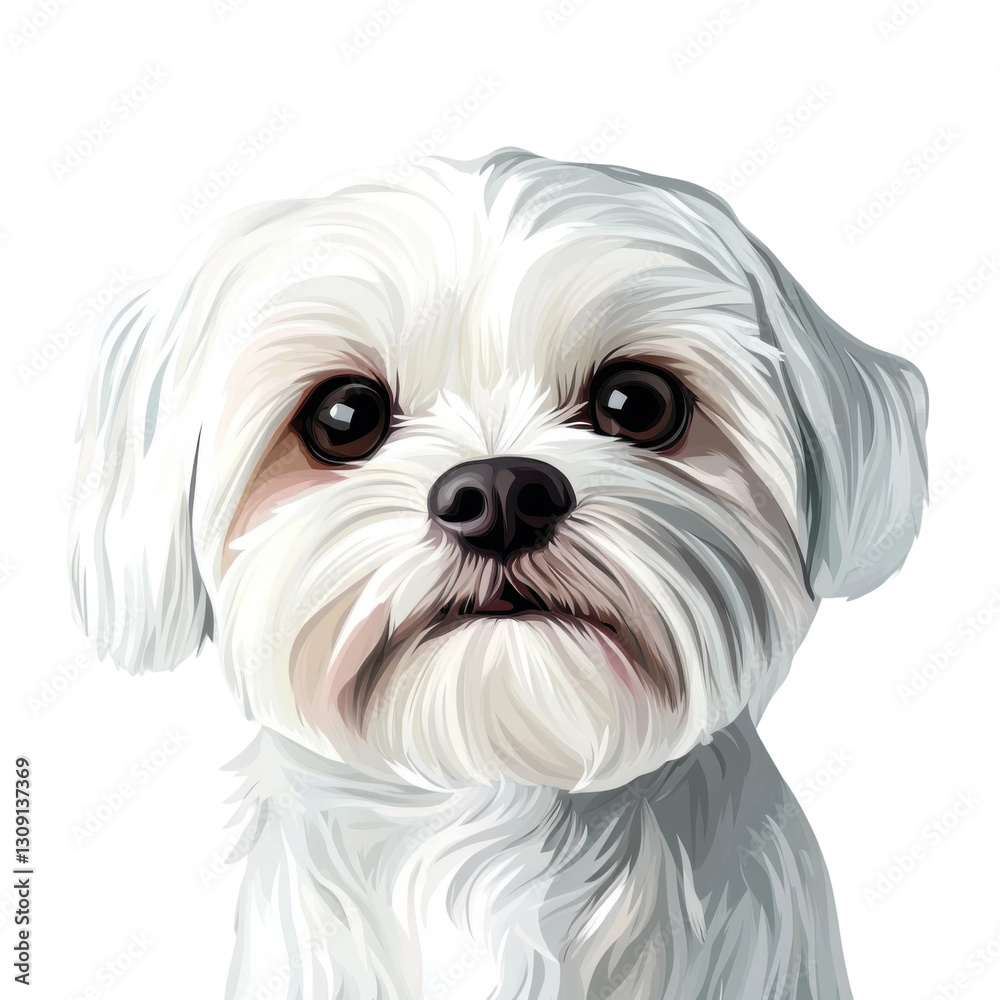 Playful white dog portrait studio setting digital artwork close-up