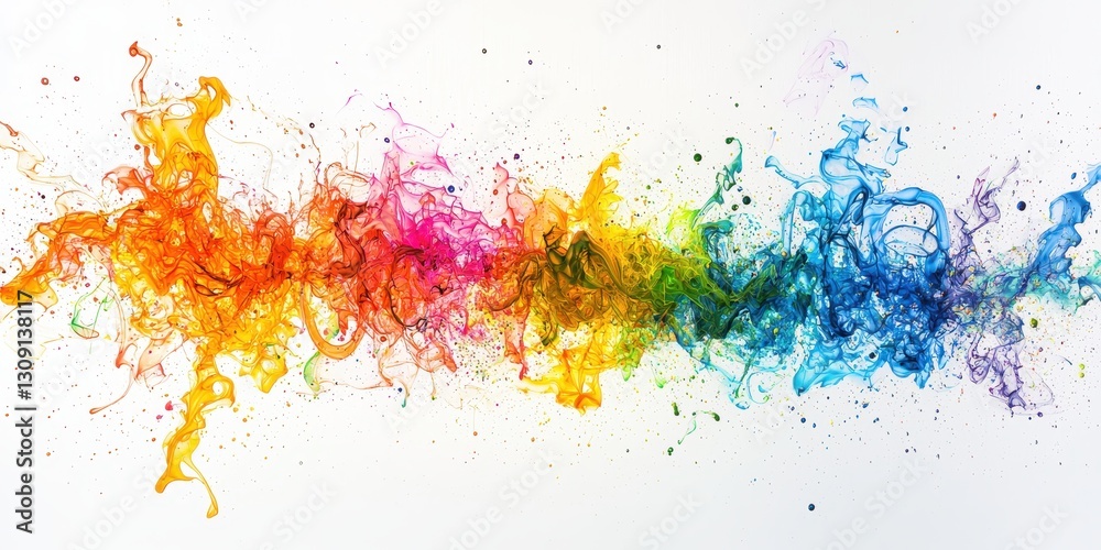 Fototapeta premium Chaotic and expressive color splashes, glowing against a pure white background