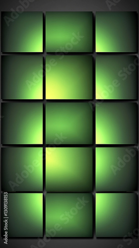 Abstract green gradient pattern with illuminated squares creating a modern digital background