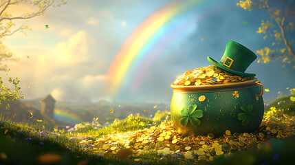 st patricks day, st patrick background, pot of gold coins	