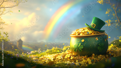 st patricks day, st patrick background, pot of gold coins	