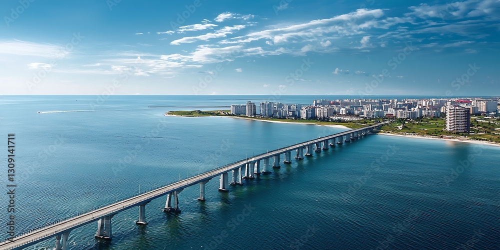 Aerial view of Maputo,Catembe bridge on sunny day in Mozambique Aerial view of Maputo,Catembe bridge on sunny day in Mozambique