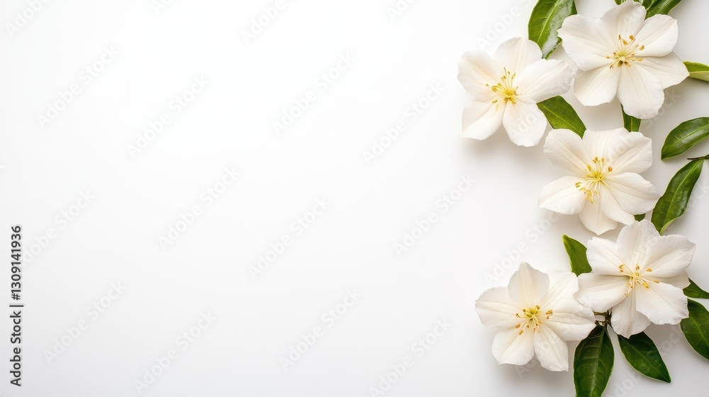 A beautiful arrangement of five creamcolored jasmine flowers on a white background A beautiful arrangement of five creamcolored jasmine flowers on a white background
