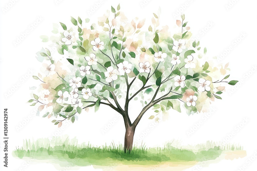 Obraz premium Spring Blossoming Tree Illustration