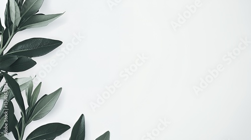 Dark Green Olive Branch on White Background