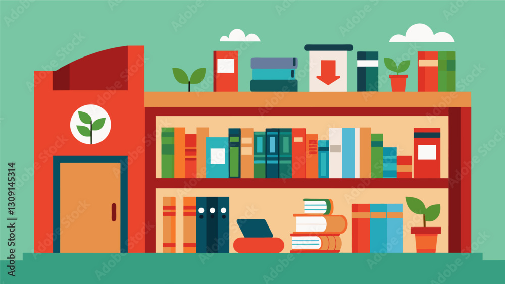 Obraz premium A large section of the store is devoted to secondhand books promoting the idea of reuse and reducing paper waste.. Vector illustration