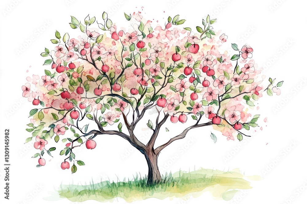 Blooming Apple Tree Illustration