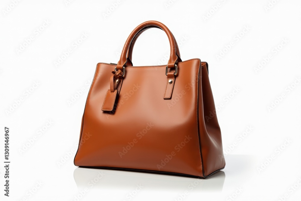 Stylish brown leather handbag on display Stylish brown leather handbag on display