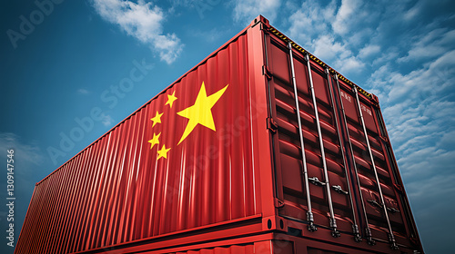 Contenedor de trasporte de mercancías con los colores de la bandera de china