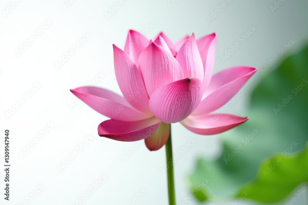 Single pink lotus blossom, minimal white backdrop, nature, spirituality Single pink lotus blossom, minimal white backdrop, nature, spirituality