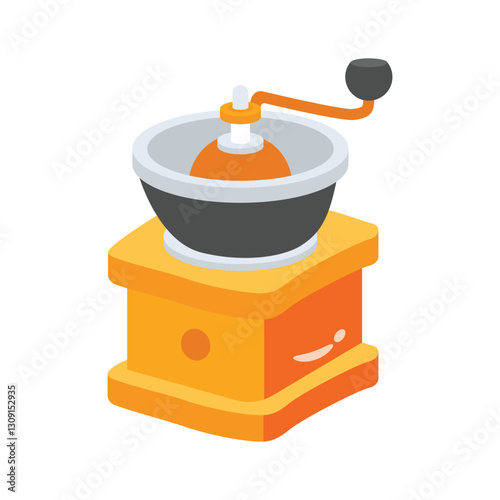Hand crank coffee grinder, colorful and detailed illustration