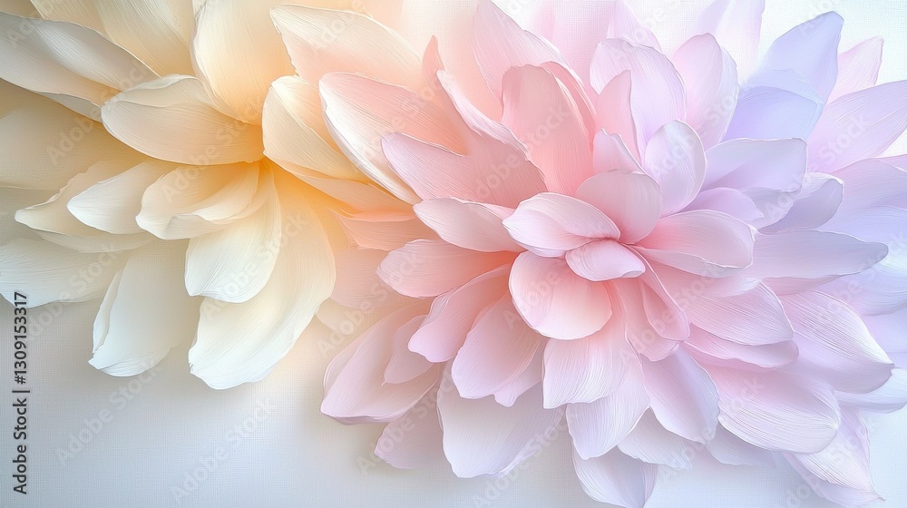 Close-up of soft pastel-colored flowers with delicate petals in dreamy light, evoking a sense of tranquility and beauty.