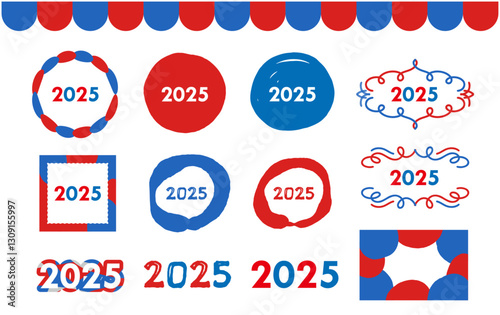Image color of 2025 Osaka Expo - red and blue icon and frame set
Vector illustration Title banner Event poster material Natural and cute pop colorful design