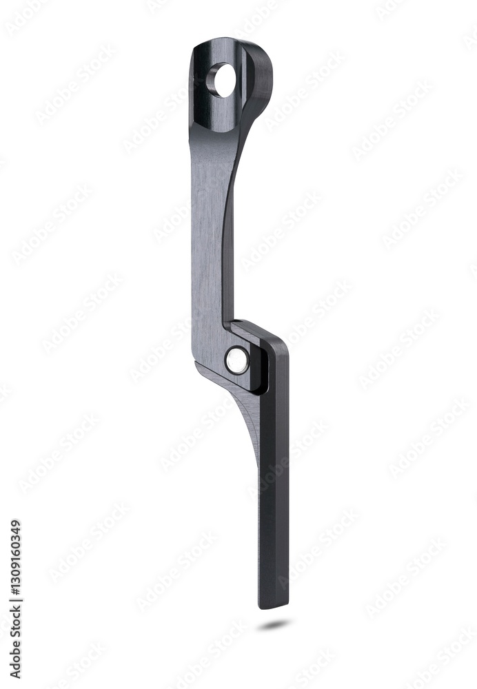 Back site of a black colored bicycle Road Chain catcher isolated on white background floating above the ground. Back site of a black colored bicycle Road Chain catcher isolated on white background floating above the ground.