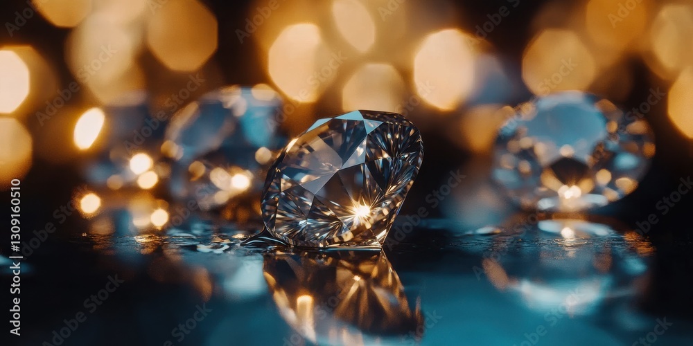 Shimmering diamonds with dramatic bokeh in elegant setting concept Shimmering diamonds with dramatic bokeh in elegant setting concept