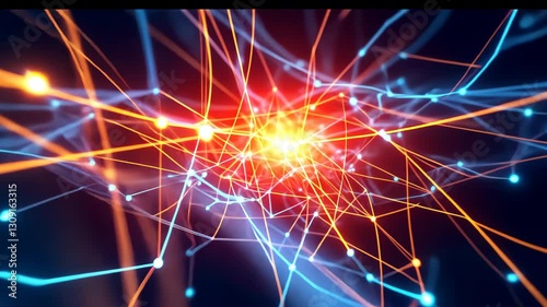 Abstract illustration of interconnected glowing lines and nodes, representing energy or networks.