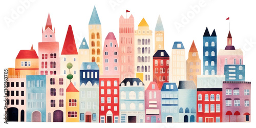 PNG colorful whimsical cityscape illustration