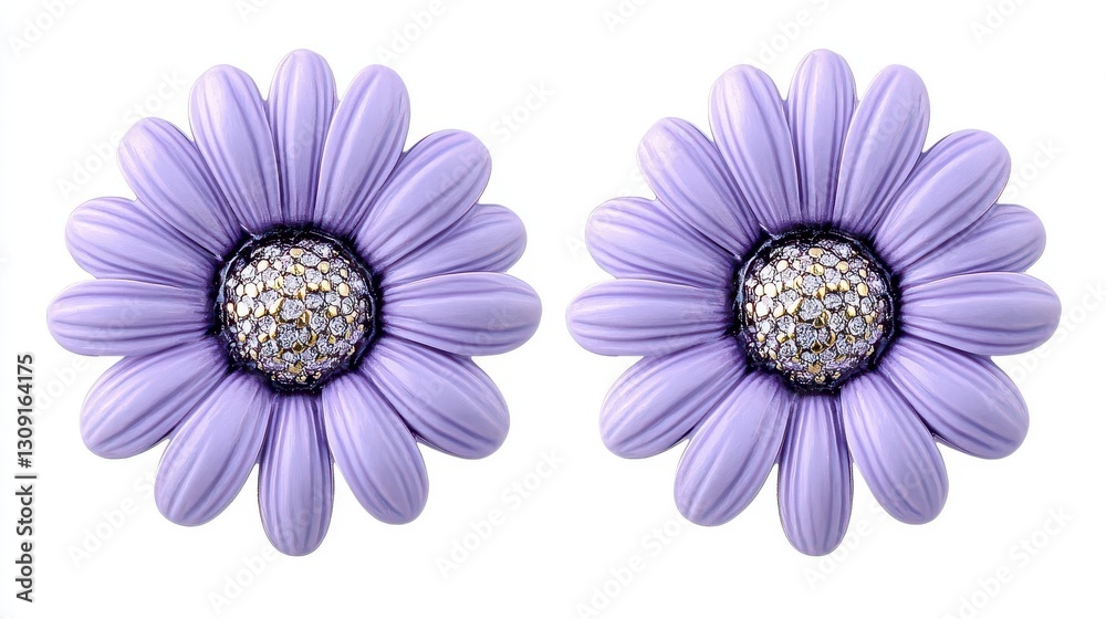 Obraz premium Two purple daisy flower earring designs isolated on a white background, PNG image