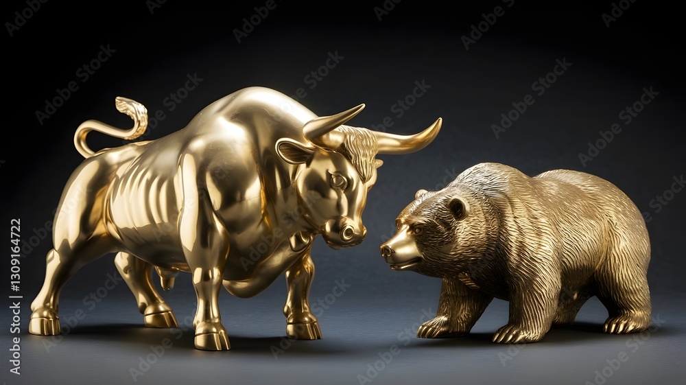 Börsen Design Bulle und Bär goldene Figuren Börsen Design Bulle und Bär goldene Figuren