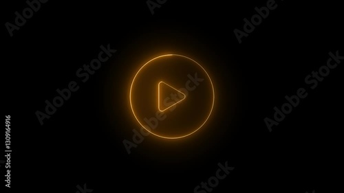 neon glowing yellow color play button icon animation play button Press to play audio ,Video, Music. play button icon animation with black background.