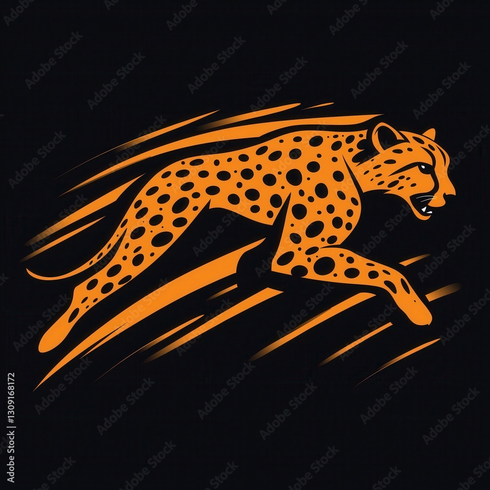 Cheetah Illustration Art: Dynamic Predator Silhouette on Black Background - Speed and Power in Sport Design, Prints & Logo Art Cheetah Illustration Art: Dynamic Predator Silhouette on Black Background - Speed and Power in Sport Design, Prints & Logo Art