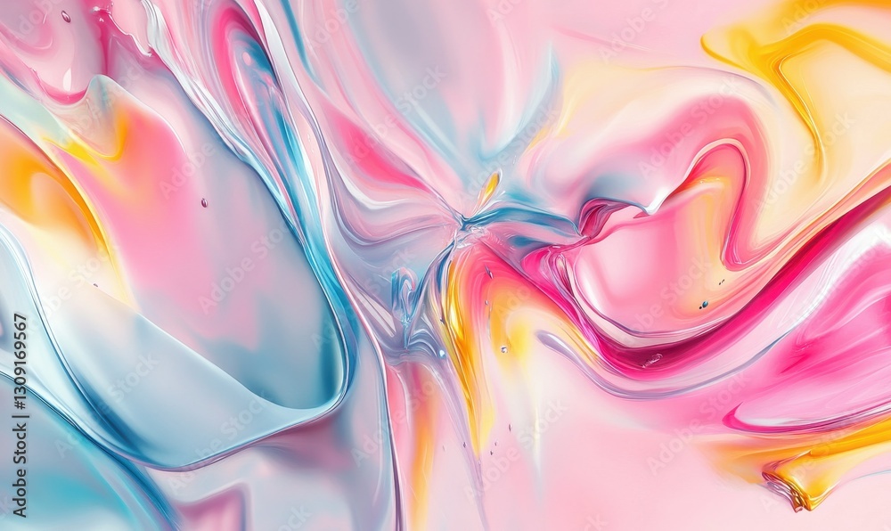 Obraz premium Colorful fluid abstract art with swirling pink, blue, yellow.