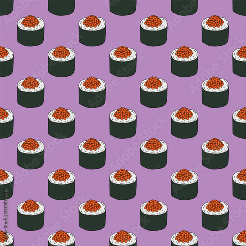 Seamless pattern with sushi roll for decorative print, wrapping paper, menu, wallpaper and fabric