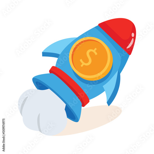 Rocket with a dollar sign denoting financial launch 3d icon