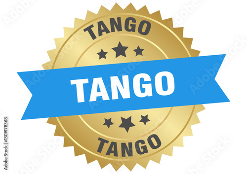 tango. tango round blue and gold label isolated on transparent background