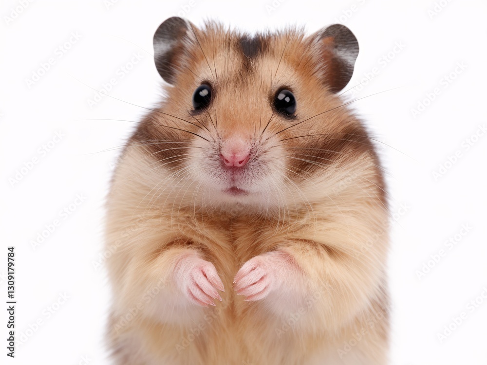 Adorable brown and white hamster posing cutely against a bright background. Adorable brown and white hamster posing cutely against a bright background.