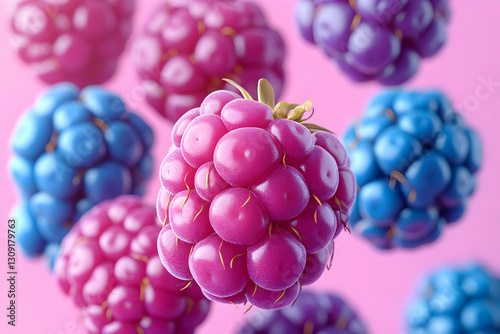 Wallpaper Mural Vibrant Pink And Blue Berries Floating On Pink Background Torontodigital.ca