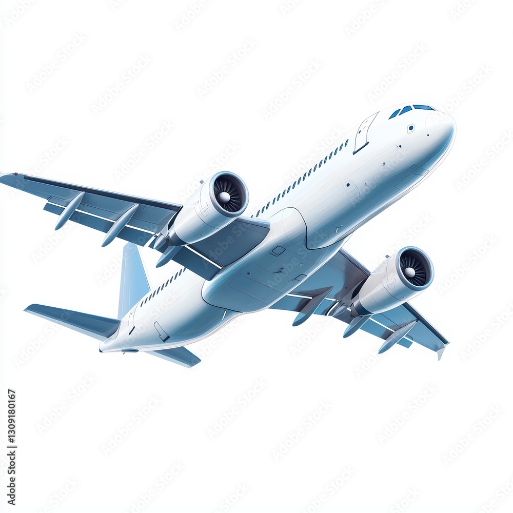 Fototapeta premium Airplane in Flight Against a Clean Background for Global Travel Concept Visuals