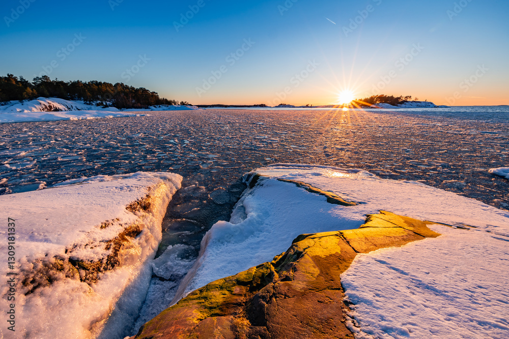 sunrise over the frozen sea