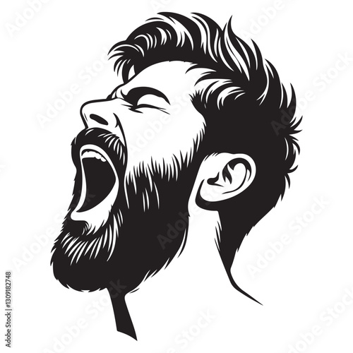 Silhouette of Bearded Man Expressing Yawning Fatigue Vector Style Illustration