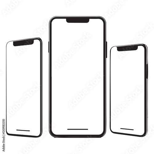 Three Modern Smartphone Vectors Mockups for App Design Presentation
