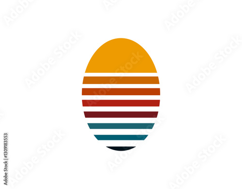 A vibrant retro sun circle with bold stripes, capturing the bright, nostalgic eighties style with geometric shapes.