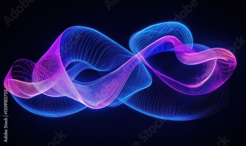 Abstract waves of glowing blue and purple neon lights forming a futuristic, dynamic composition, perfect for creative and technology themes, .