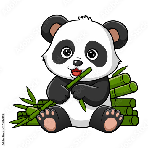 Cute Cartoon Panda Eating Bamboo Vector Illustration for Kids Decor and Educational Use
