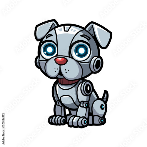 Cute Robot Dog Vector Illustration for Children’s Tech Themed Storybooks and Games