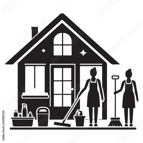 Professional Home Cleaning Services Illustration for Residential Property Maintenance