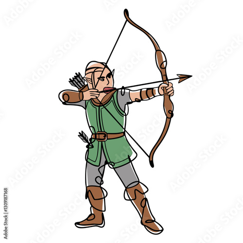 Fantasy Elf Archer Drawing Vector Illustration for Art and Design Projects