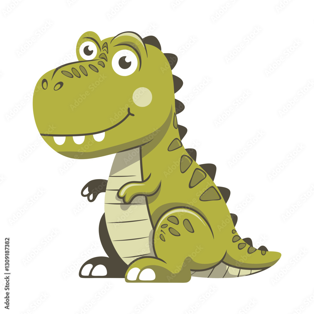 Fototapeta premium Cute Green Dinosaur Cartoon Vector for Children's Decor and Learning