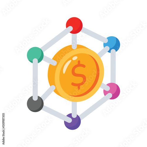 Check out this 3d style icon of distributed financial network