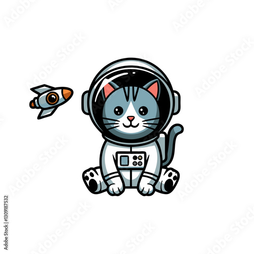 Adorable Astronaut Cat with Spaceship Illustration for Kids and Teens