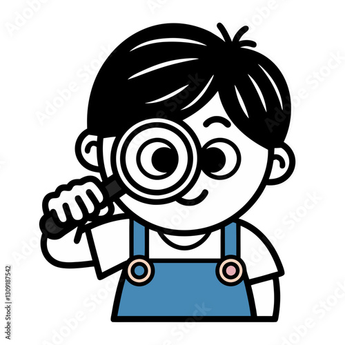 Cute Cartoon Kid with Magnifying Glass Vector Illustration for Educational Use