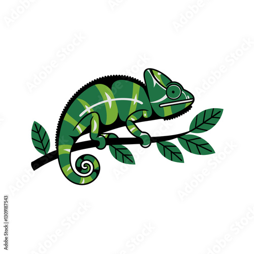 Vibrant Green Chameleon on Branch Vector Illustration for Art and Design Projects