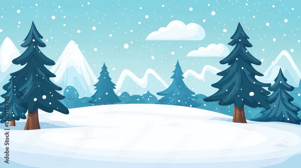 Obraz premium Serene Winter Landscape with Snow-Covered Trees and Soft Blue Sky in a Frozen Wonderland